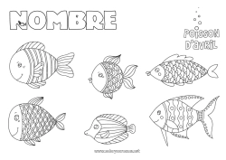 Colorear para personalizar Pescado Día de los Inocentes Animales marinos o acuáticos