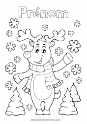 Coloriage gratuit Neige Hiver Renne Noël Animaux de la forêt