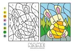 Free drawing Number Bunny Coloring by numbers Children's activities Easter eggs Easter Big easter egg Forest animals