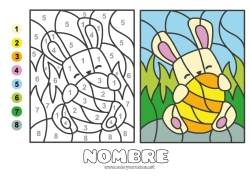 Dibujo libre Número Conejo Colorear por números Actividades para niños Huevos de Pascua Pascua de Resurrección Gran huevo de pascua Animales del bosque