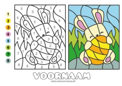 Gratis tekening Getal Konijn Kleuren op nummer Activiteiten voor Kinderen Paaseieren Pasen Grote paasei Bosdieren