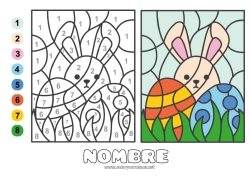 Colorear para personalizar Número Conejo Colorear por números Actividades para niños Huevos de Pascua Pascua de Resurrección Animales del bosque