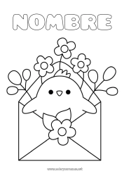 Colorear gratis Flores Kawaii Primavera Pollito Sobre Animales de granja