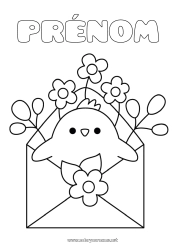 Coloriage à personnaliser Fleurs Kawaii Printemps Poussin Animal Enveloppe Animaux de la ferme