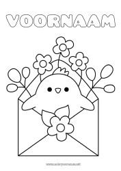 Kleurplaat aanpassen Bloemen Kawaii Lente Kuiken Dier Envelop Boerderijdieren