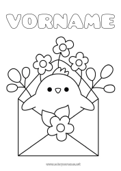 Kostenlose Zeichnung Blumen Kawaii Frühling Küken Tier Umschlag Bauernhoftiere
