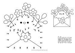 Free colouring Flowers Figure Spring Chick Children's activities Animal Connecting points Envelope Farm animals Connect the Numbers