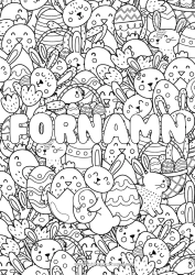 Gratis färgläggning Kyckling Kanin Utsmyckat namn Påskägg Påsk Doodle Gårdsdjur Skogens djur