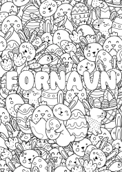 Gratis farvelægning Kylling Kanin Dekoreret navn Påskeæg Påske Doodle Gårdsdyr Skovens dyr