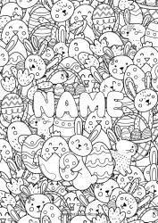 Free drawing Chick Bunny Decorated name Easter eggs Easter Doodle Farm animals Forest animals