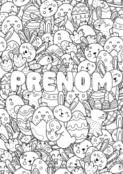 Coloriage à personnaliser Poussin Lapin Nom décoré Oeufs de Pâques Pâques Doodle Animaux de la ferme Animaux de la forêt