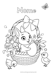 Desenho para personalizar Flores Primavera Pintinho Coelho Animal Páscoa Cesta Narcisos Animais de fazenda Animais da floresta Ovo