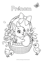 Coloriage à personnaliser Fleurs Printemps Poussin Lapin Animal Pâques Panier Jonquilles Animaux de la ferme Animaux de la forêt Oeuf