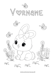 Malvorlage anpassen Niedlich Blumen Frühling Hase Schmetterling Tier Ostern Insekten Waldtiere