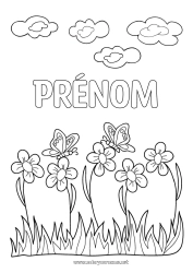 Coloriage gratuit Fleurs Été Printemps Papillon Insectes