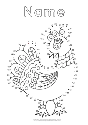 Free drawing Number Hen Children's activities Connect the dots Farm animals