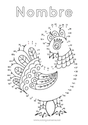 Colorear gratis Número Gallina Actividades para niños Animales Une los puntos Animales de granja Une los Números