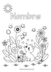 Colorear gratis Lindo Flores Cat Primavera Mariposa Animales Insectos Perros y gatos