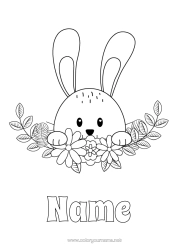 Free colouring Flowers Spring Rabbit Animal Easter Forest animals