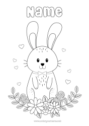 Free colouring Flowers Spring Rabbit Animal Easter Forest animals