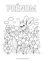 Coloriage gratuit Fleurs Été Printemps Animal Abeille Insectes