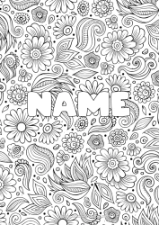 Coloring to customize Flowers Calm and zen Spring Leaves Decorated name Antistress