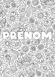 Coloriage gratuit Fleurs Calme et zen Printemps Feuilles Nom décoré Anti-stress