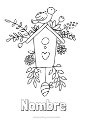 Colorear gratis Flores Pájaro Primavera Animales Aves y mamíferos voladores Casita para pájaros