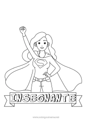 Pagina da colorare per bambini Mamma Eroe Sorella Insegnante Tata Badge super Mestieri dell'educazione