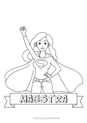 Niño página para colorear Mamá Héroe Hermana Maestra, Maestro Niñera Insignia Super Profesiones de la Educación