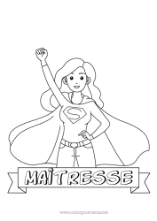 Coloriage enfant Maman Héros Soeur Maîtresse/Maître Nounou Badge super Métiers de l'éducation