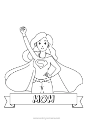 Child coloring page Mum Hero Sister Teacher Nanny Super badge Education Professions