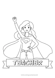 Child coloring page Mum Hero Sister Teacher Nanny Super badge Education Professions