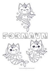 Gratis farvelægning Kat Kawaii Dyr Sirene Hunde og katte