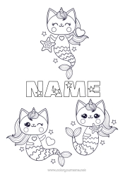 Colouring to customise Cat Cute Animal Siren Dogs And Cats