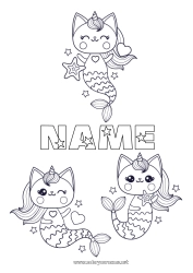 Free coloring Cat Kawaii Animal Mermaid Dog and cat