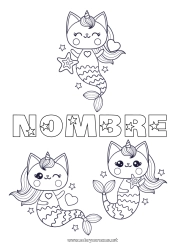 Colorear gratis Cat Kawaii Sirena Perros y gatos