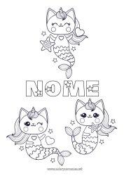 Colorazione gratuita Gatto Kawaii Animale Sirena CanI e gatti
