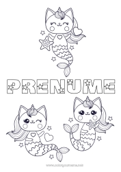 Pagină de colorat personalizată Pisică Drăguț Animal Sirena Câini și pisici
