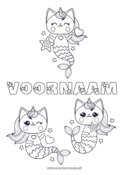 Gratis kleurplaat Kat Kawaii Dier Zeemeermin Honden en katten