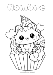 Colorear gratis Tarta Cat Kawaii Magdalena Perros y gatos