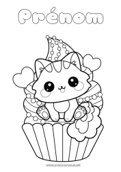 Coloriage gratuit Gâteau Chat Kawaii Cupcake Chiens et chats