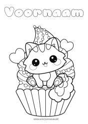 Kleurplaat aanpassen Taart Kat Kawaii Cupcake Honden en katten