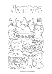 Colorear gratis Kawaii Alimento Bebidas Soda Hamburguesa