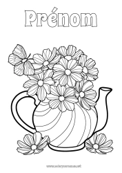 Coloriage à personnaliser Fleurs Été Printemps Papillon Vase Insectes Théière