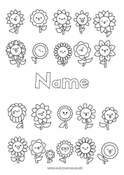 Free coloring Flowers Kawaii Sunflower