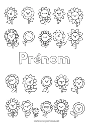 Coloriage gratuit Fleurs Kawaii Tournesol