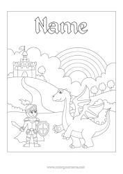 Colouring to customise Castle Dragon Animal Rainbow Knight Dragons, Unicorns, And Fantastical Creatures Saint George