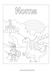 Disegno gratuito Castello Drago Animale Arcobaleno Cavaliere Draghi, unicorni e animali fantastici San Jordi o San Giorgio