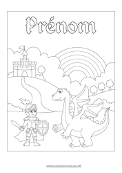 Coloriage à personnaliser Château Dragon Arc en ciel Chevalier Dragons, licornes et animaux fantastiques Sant Jordi ou Saint George